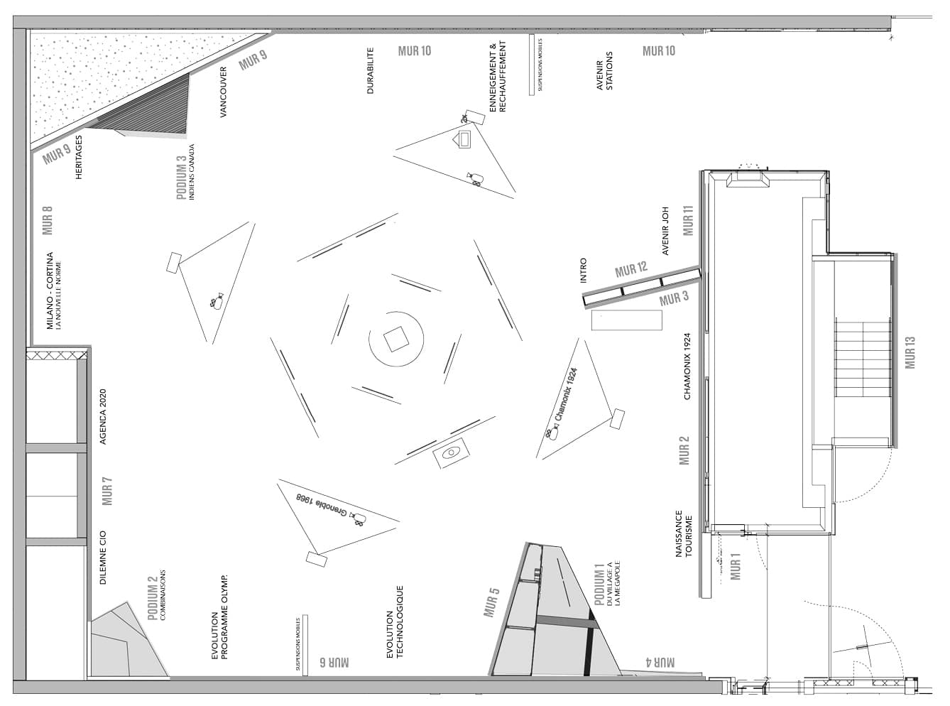 stand evenementiel - Musée Olympique : plan de l'exposition. Une réalisation Atelier W110 / Studio Golem